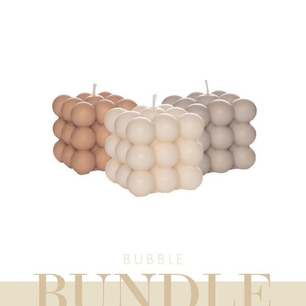 3er Bubble Candle Bundle | Beige, Weiß & Hellgrau