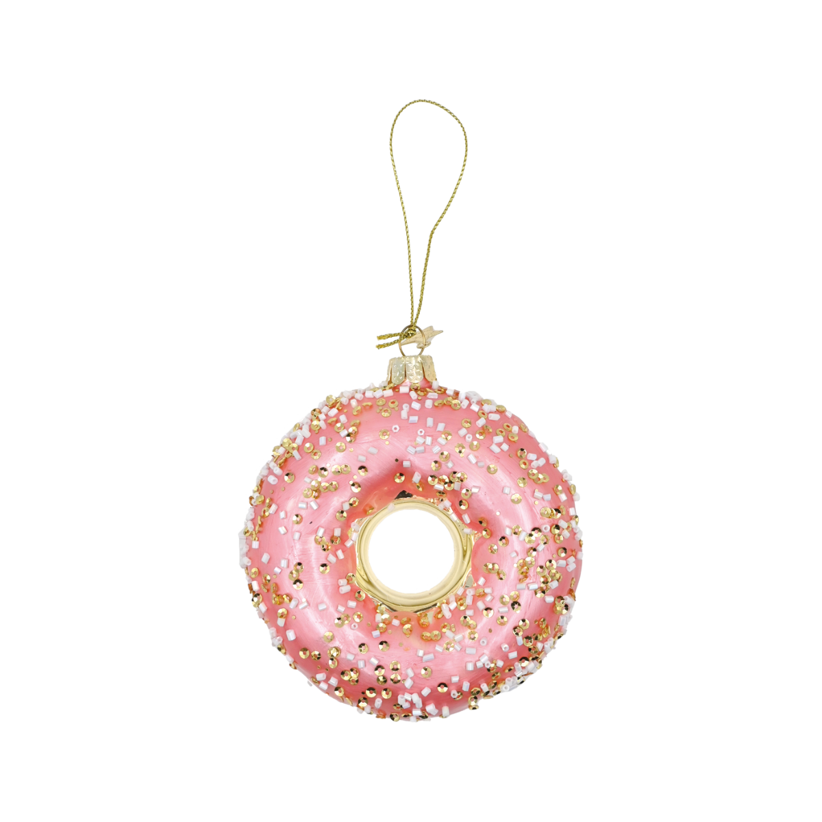 6 Stück Donut Christbaumschmuck - 8cm Glitzer Weihnachtskugeln Champagner
