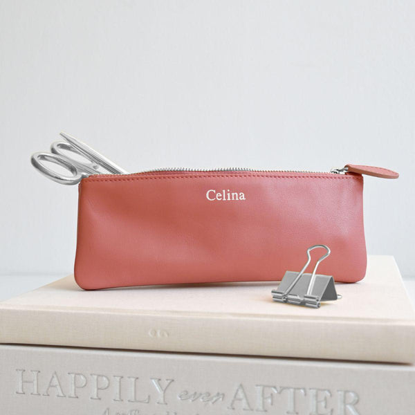 Pencil Case Smooth Leather | Misty Rose & Silver