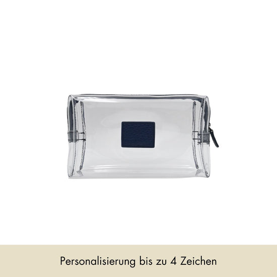 Cosmetic bag grained leather | midnight blue & silver - Pre-Order