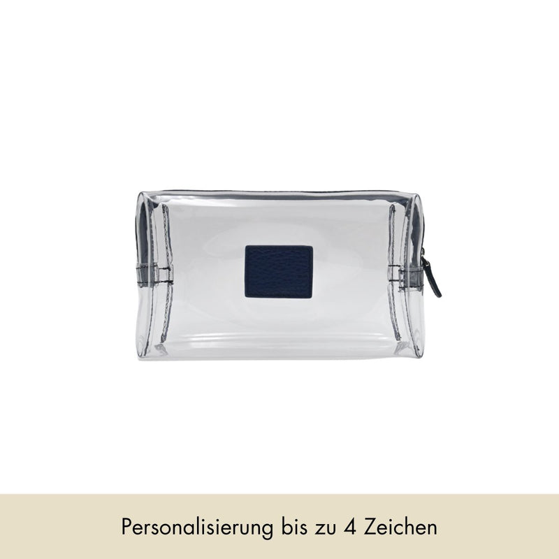 Cosmetic bag grained leather | midnight blue & silver - Pre-Order