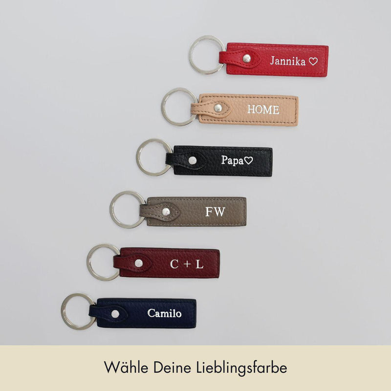 Schlüsselanhänger Classic genarbtes Leder | Schwarz & Silber