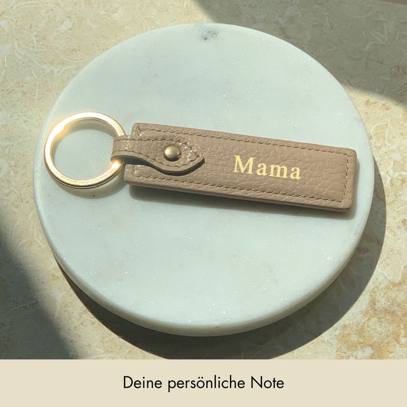 Keycharm Classic Grained Leather | Beige & Gold