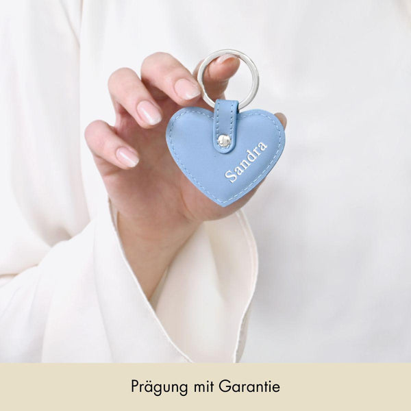 Keyring Heart Smooth Leather | Ice Blue & Silver