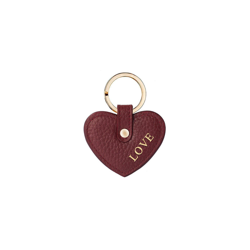 Schlüsselanhänger Herz genarbtes Leder | Dunkelrot & Gold - personalisiert mit Namen | MERSOR